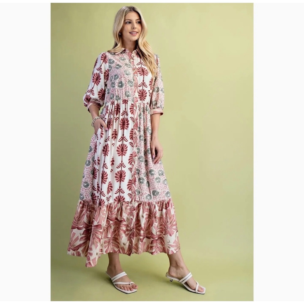 Gigio Pink Tropical Floral Button Dress Pockets Womens Small Resort Vacay - Picture 6 of 7